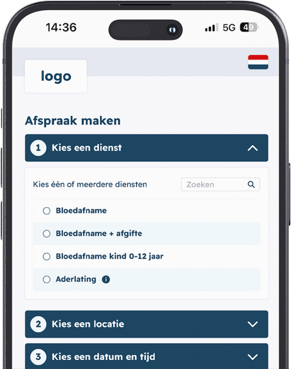 iPhone toont het afsprakenportaal met de productkeuzes in de zorg