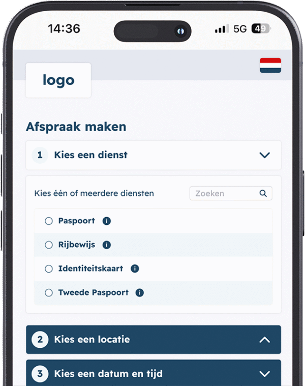 Afbeelding van iPhone met afsprakenportaal voor gemeentes en lokale overheden opengeklapt bij de productkeuze