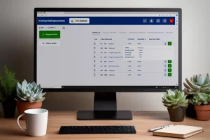 Monitor met schermafbeelding van KGS, de software voor klantgeleiding van HTA Software.