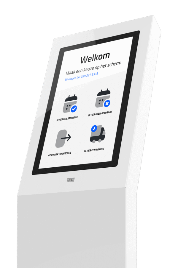Een welkomszuil met een aantal opties voor het aanmelden